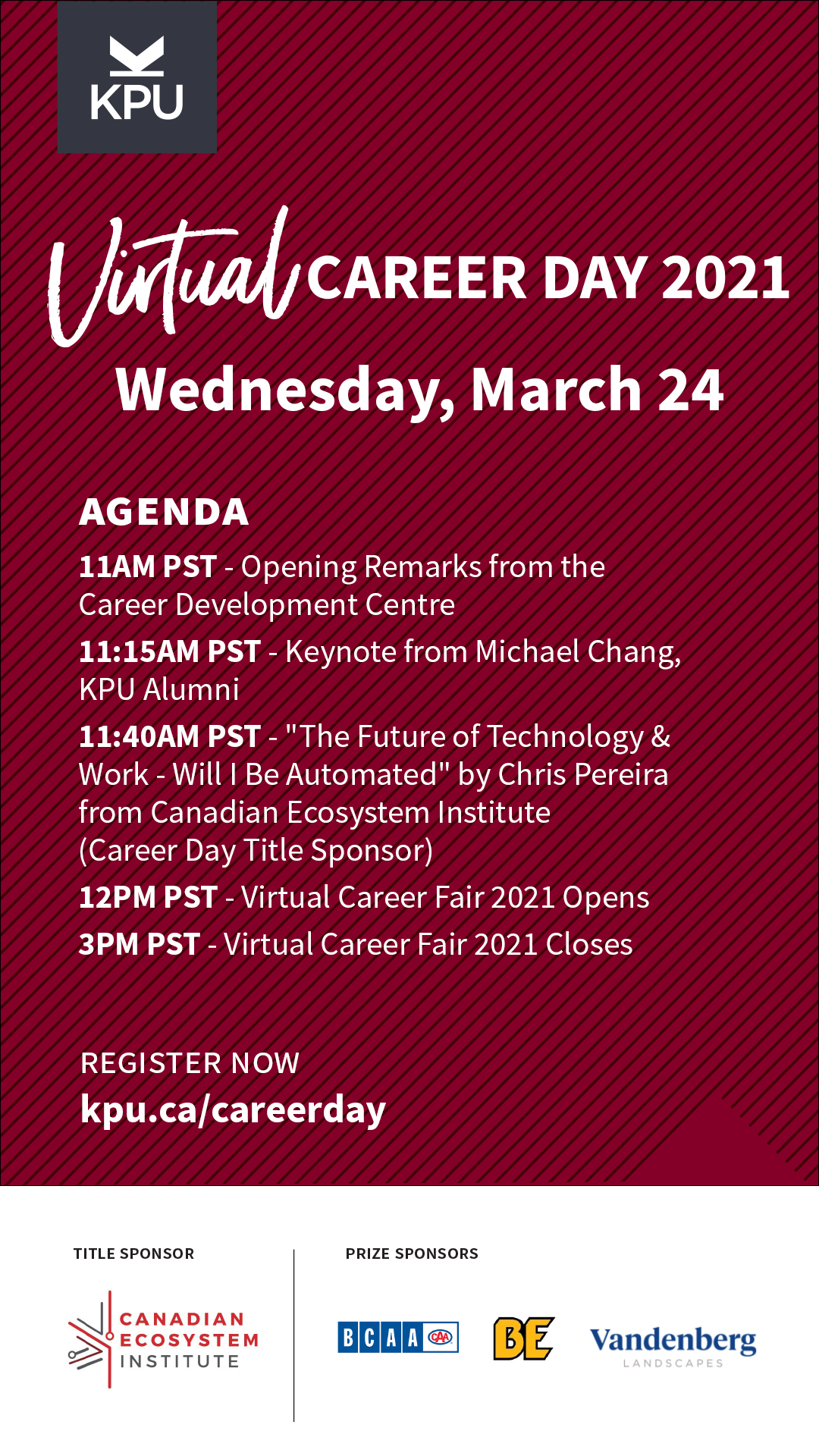 Career Day is going VIRTUAL on March 24, 2021! Register now! Kwantlen